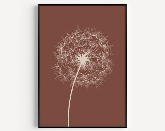 Dandelion Silhouette Rust Brown Botanical Minimalist Wall Art