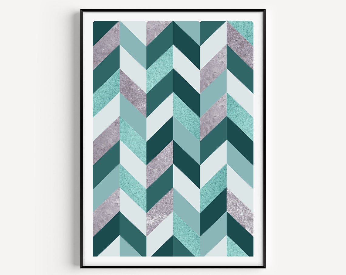 Green Chevron Herringbone Geometric Modern Scandinavian Wall Art