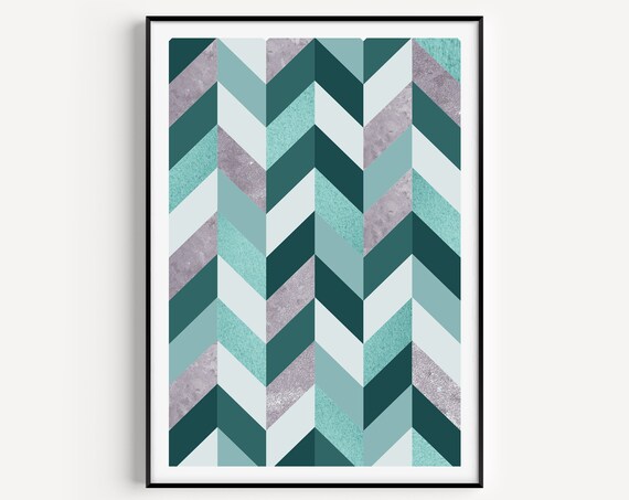 Scandinavian Print Wall Art Prints Minimalist Green Chevron Modern Poster