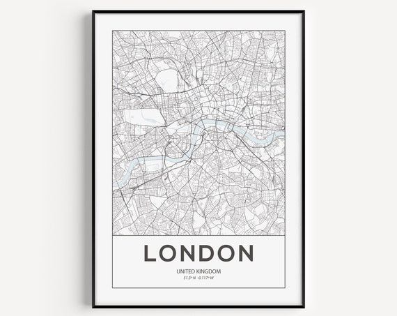 London Map Print, Travel Poster Wall Art