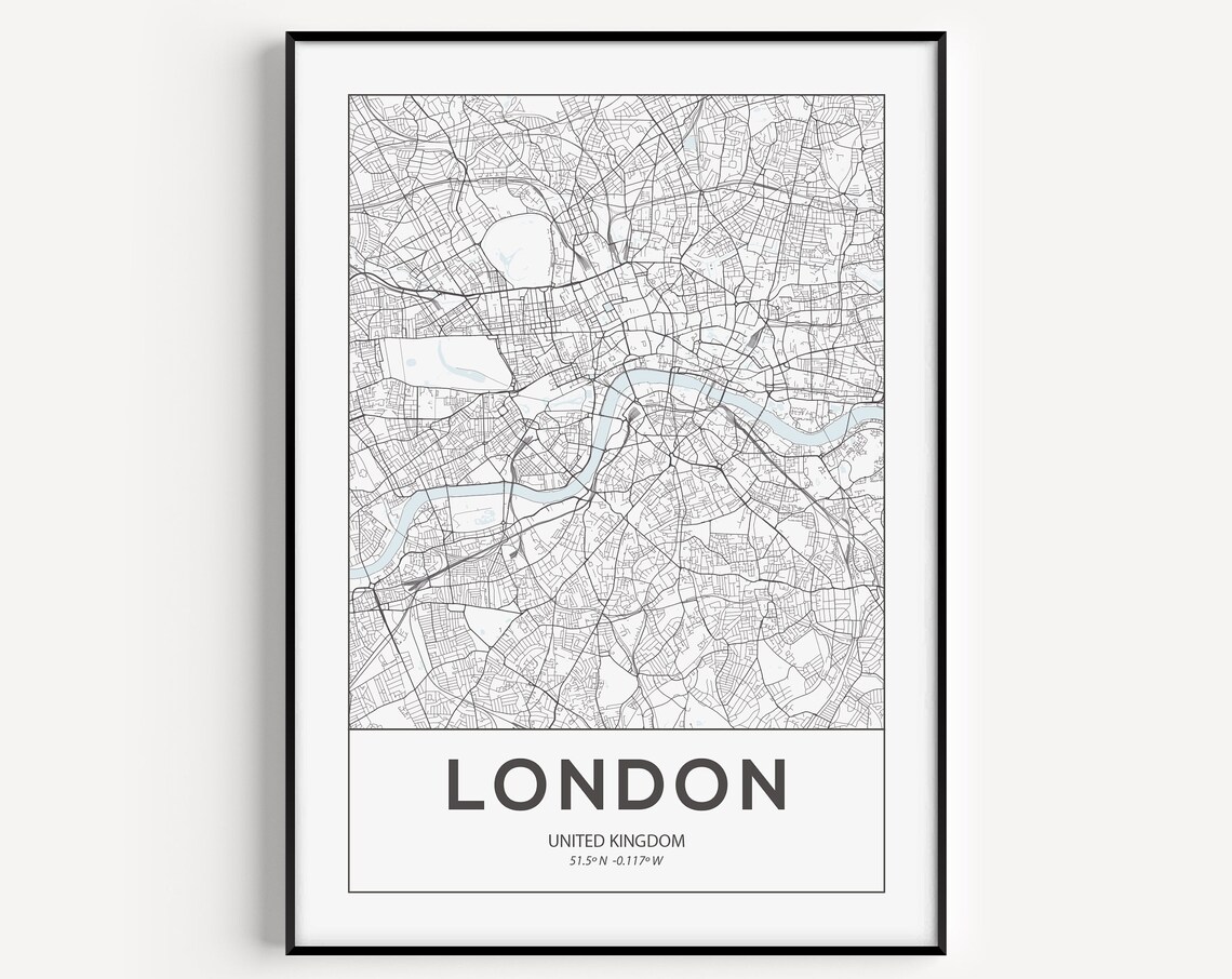 London Map Print, Travel Poster Wall Art