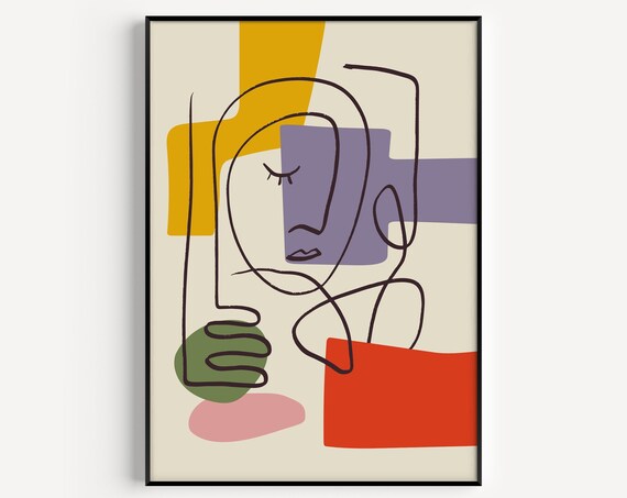 Picasso Style Colorful Abstract Single Line Art Face Boho Poster