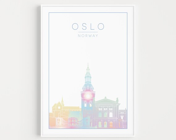 Oslo Norway Pastel Minimalist Skyline Scandinavian Travel Poster