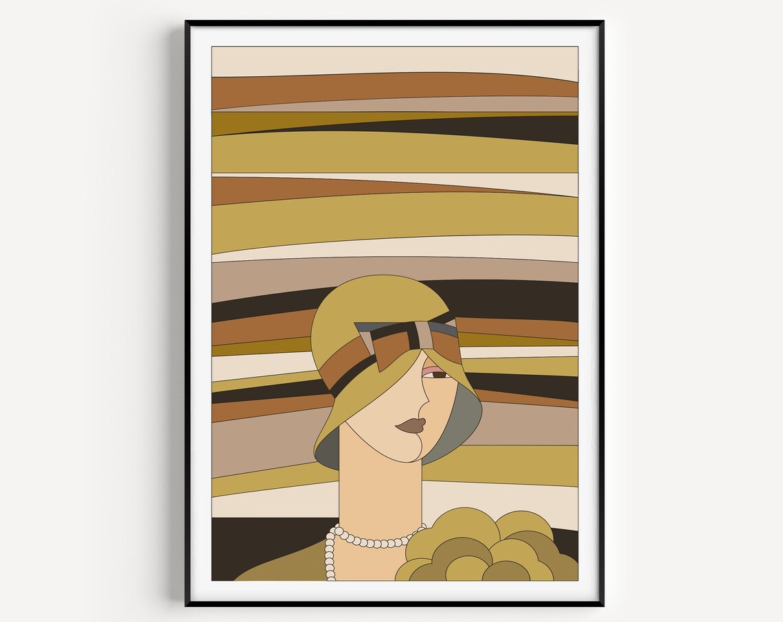 Art Deco Lady Cloche Hat Pearl Necklace Vintage Style Wall Art