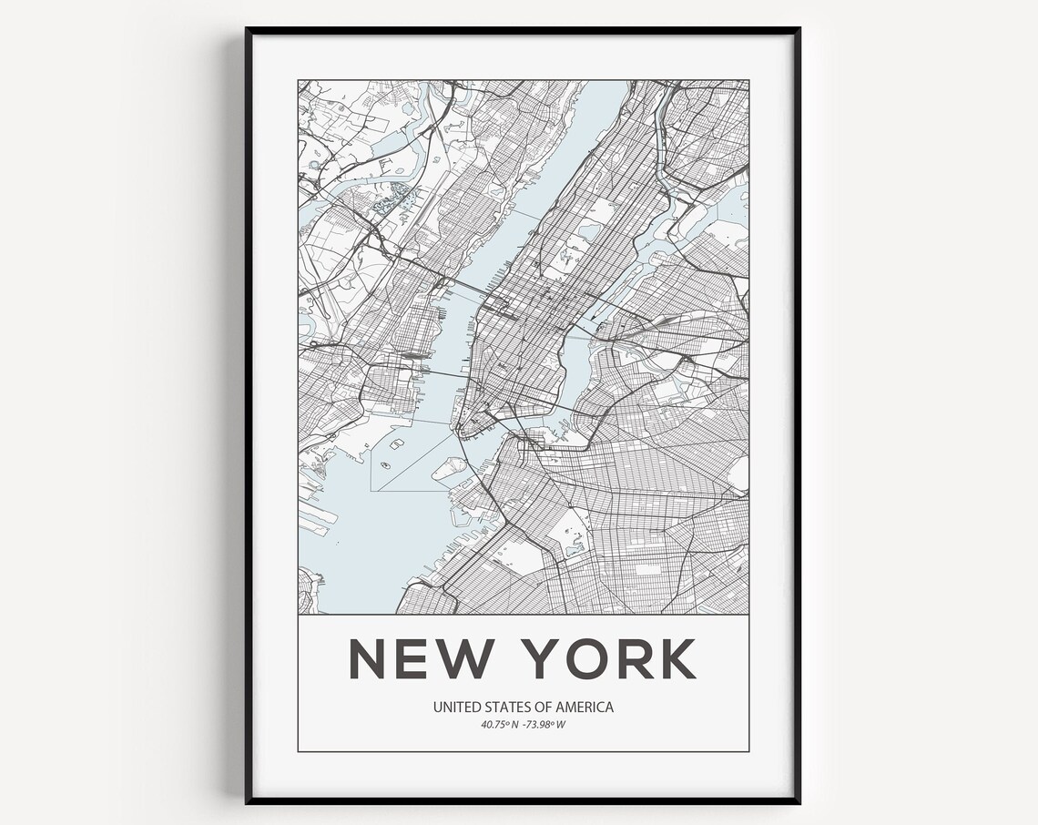New York Map Travel Poster, City Wall Art