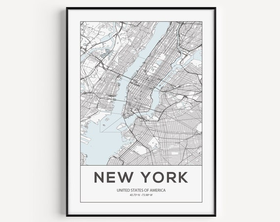 New York Map Travel Poster, City Wall Art