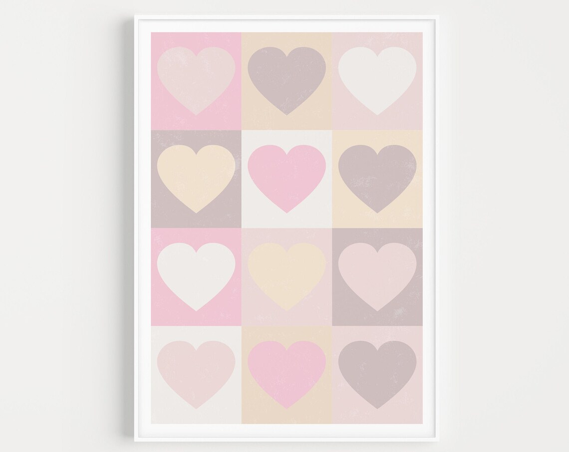 Art Print Heart Wall Minimalist Prints Pastel Love Pink Scandinavian