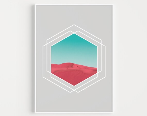 Geometric Print Pink Wall Art Blue Grey Prints Scandinavian Fine