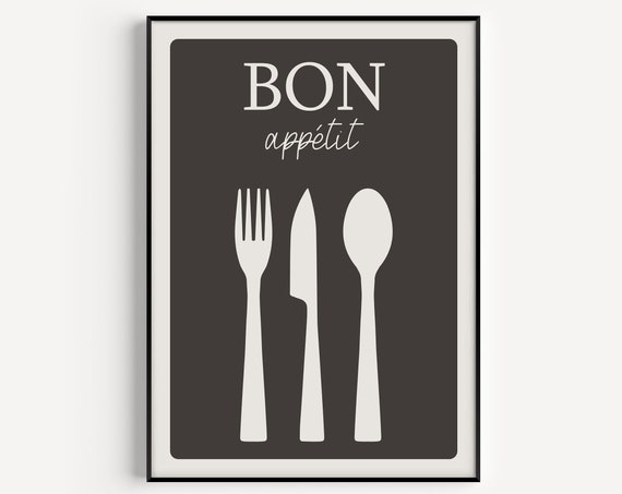 Bon Appetit Kitchen Wall Art Print, Minimalist Scandi