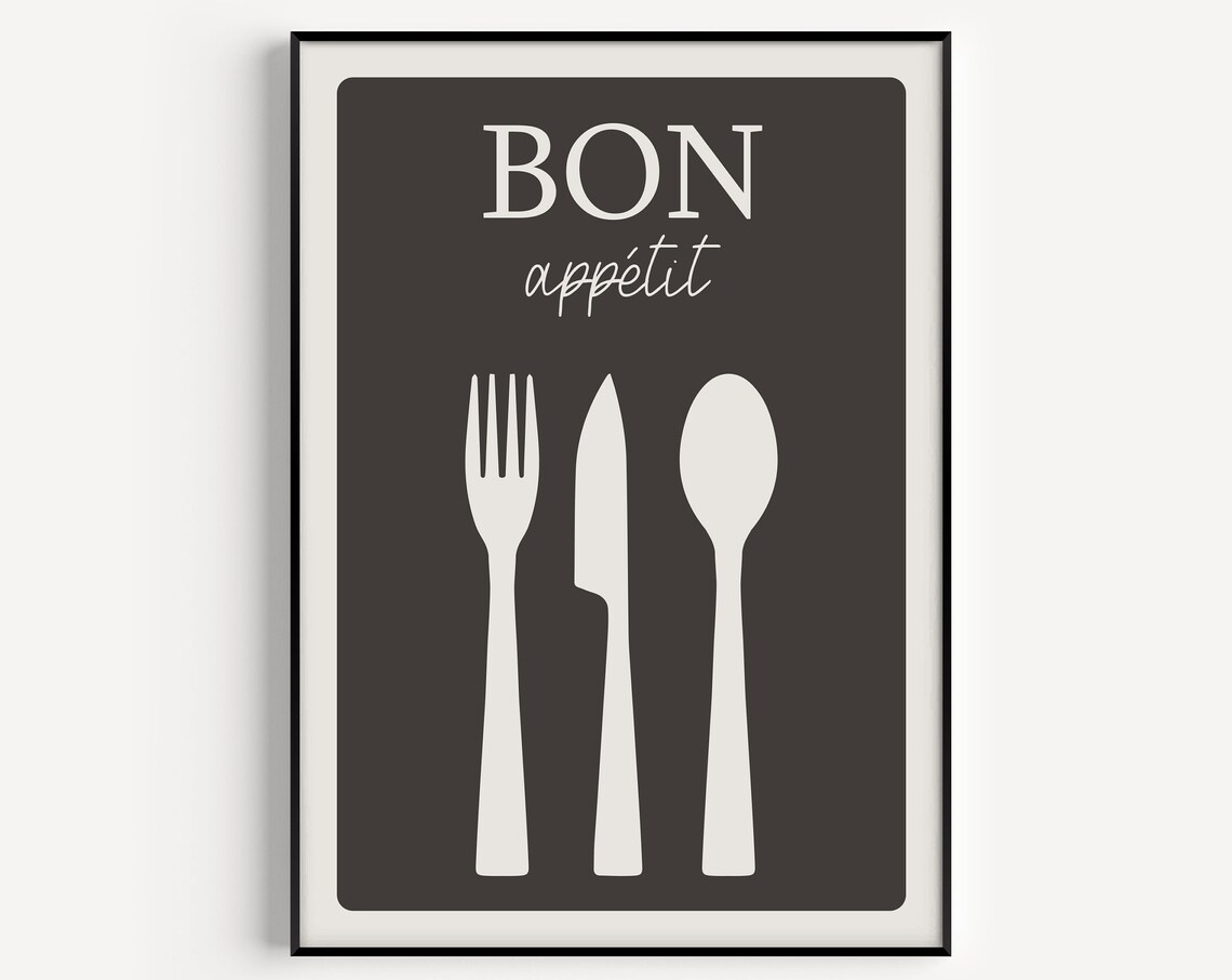 Bon Appetit Kitchen Wall Art Print, Minimalist Scandi