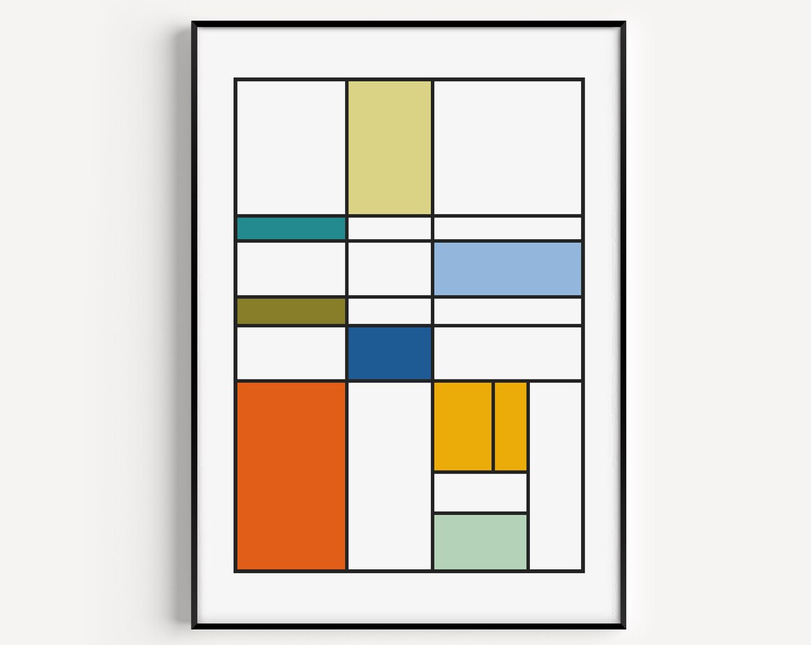 Abstract Mondrian Style Minimalist Retro Art Print