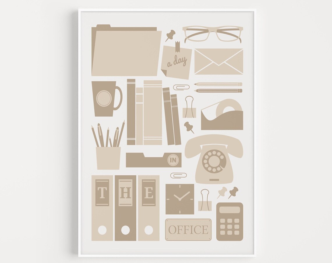 The Office Retro Supplies Collage Beige Minimalist Art Poster