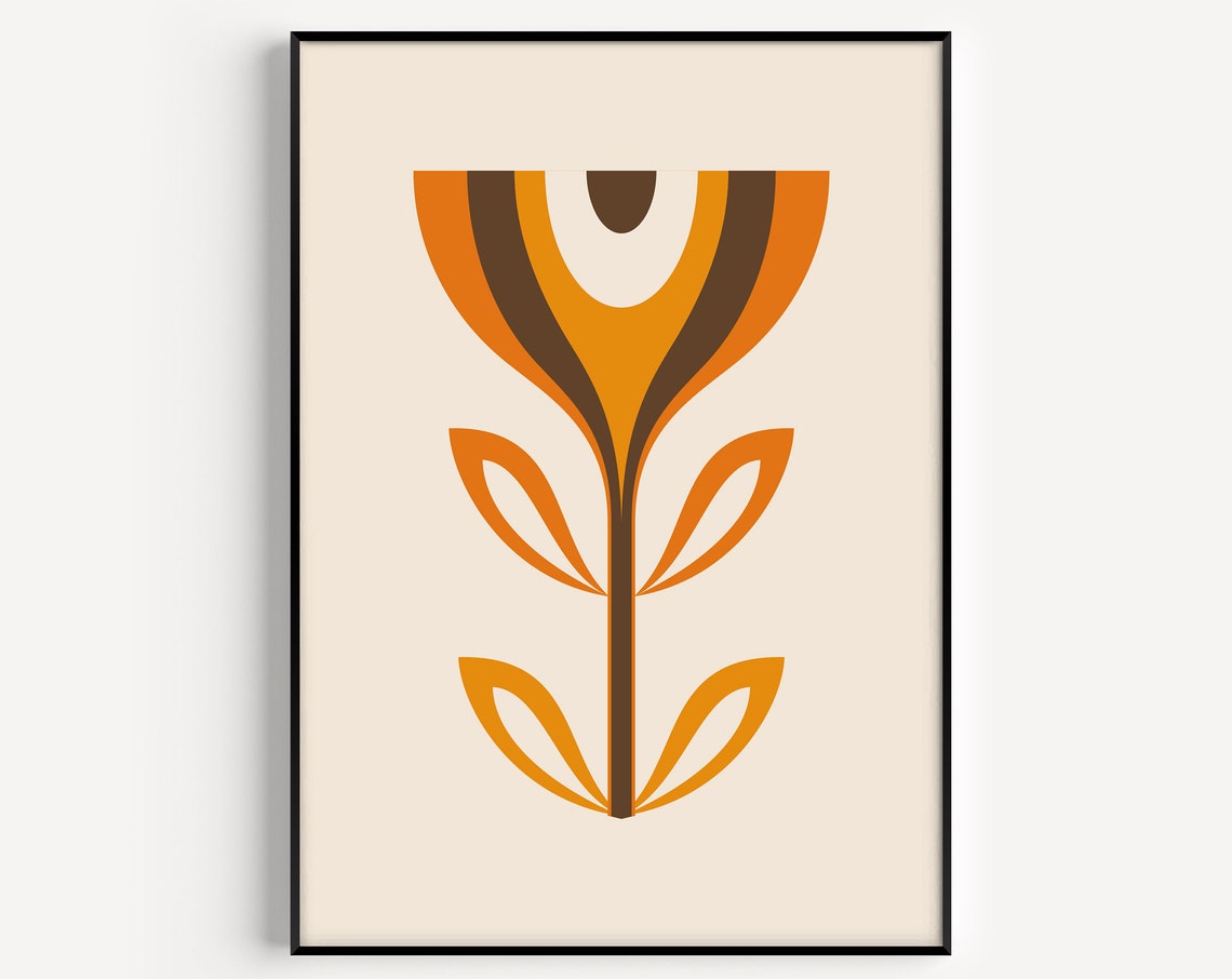Mid Century Modern Orange Flower Geometric Minimalist Wall Poster