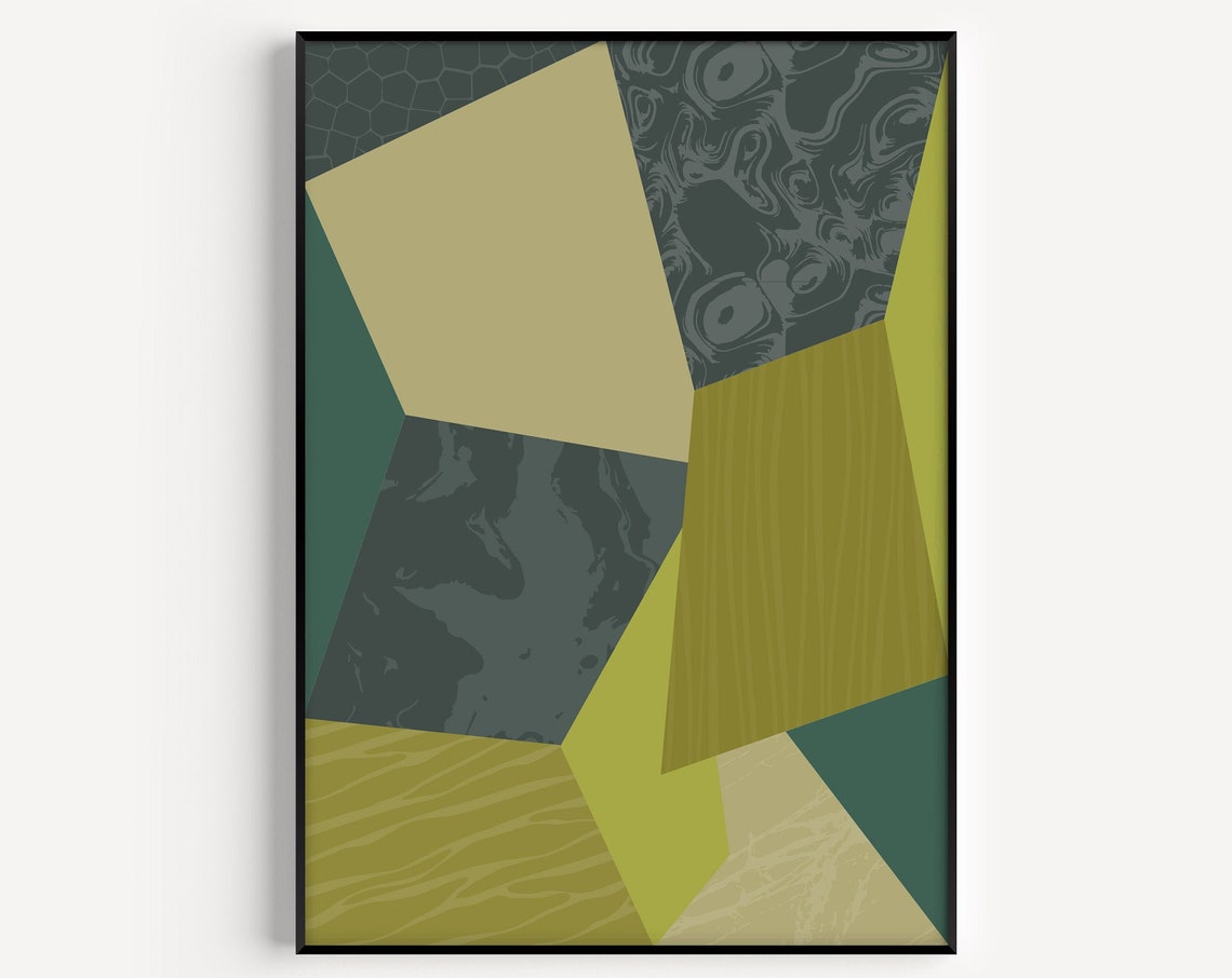 Modern Green Gold Geometric Abstract Shapes Minimalist Wall Art