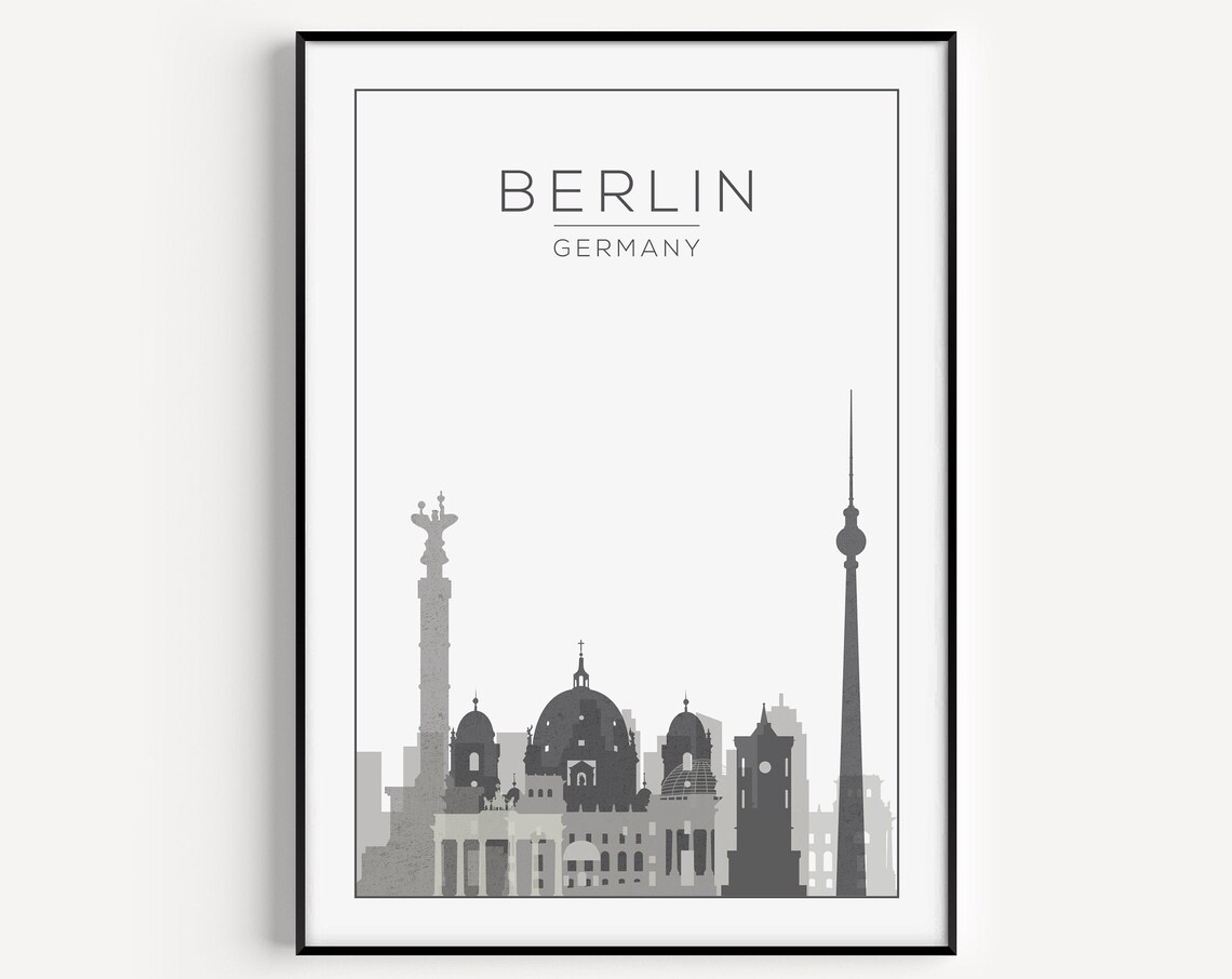 Berlin Travel Poster, Grey Wall Prints