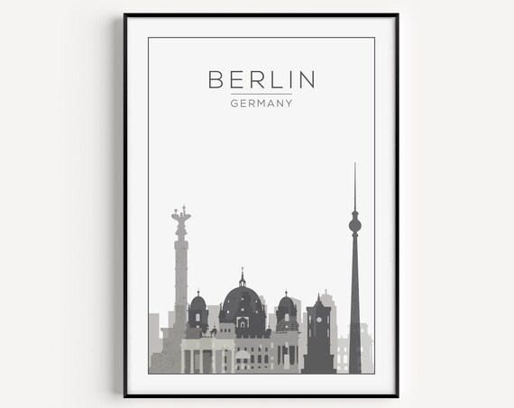 Berlin Travel Poster, Grey Wall Prints