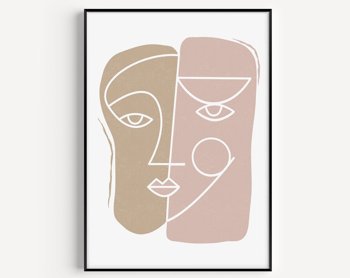 Blush Pink Abstract Face Line Art Modern Minimalist Style Poster