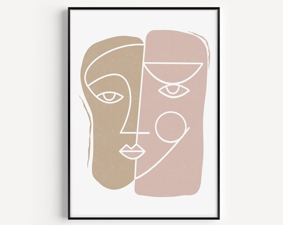 Blush Pink Abstract Face Line Art Modern Minimalist Style Poster