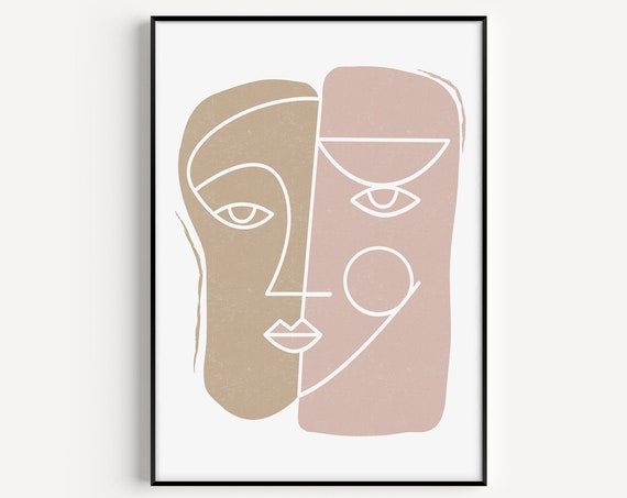 Face Print Pink Wall Art Line Prints Abstract Neutral