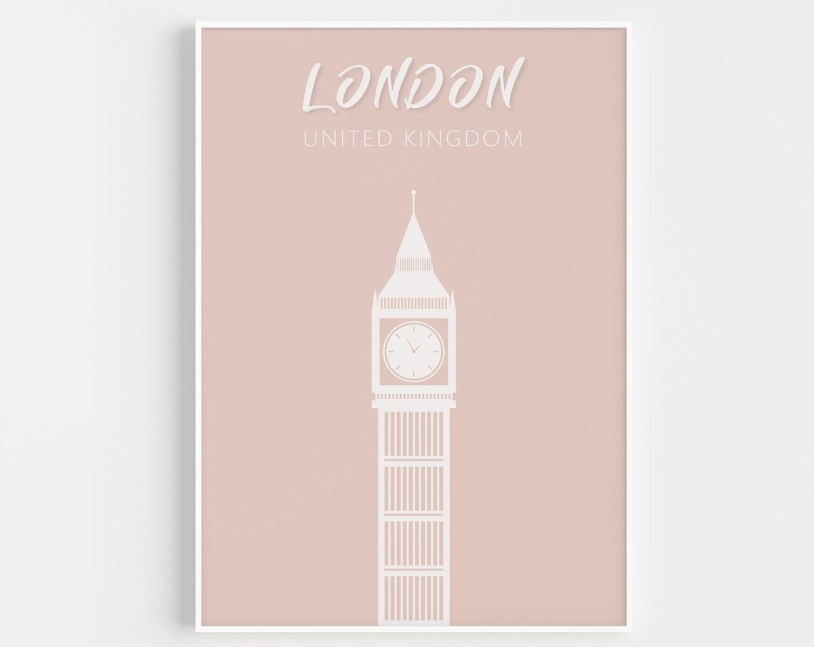 London United Kingdom Big Ben Pink Minimalist Landmark Poster