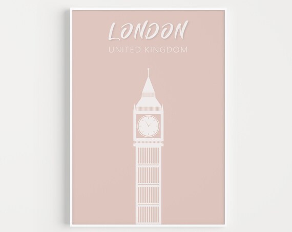 London United Kingdom Big Ben Pink Minimalist Landmark Poster