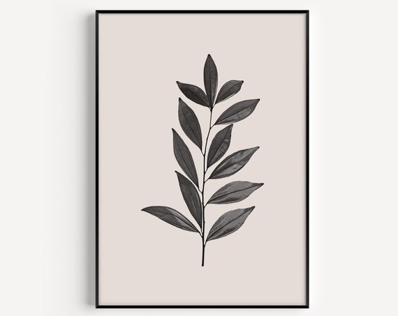 Leaf Botanical Neutral Beige Black Minimalist Art Print