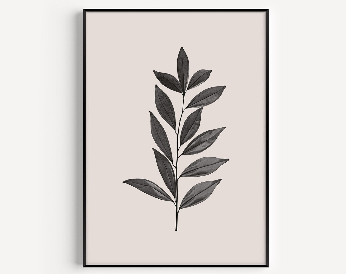 Leaf Botanical Neutral Beige Black Minimalist Art Print