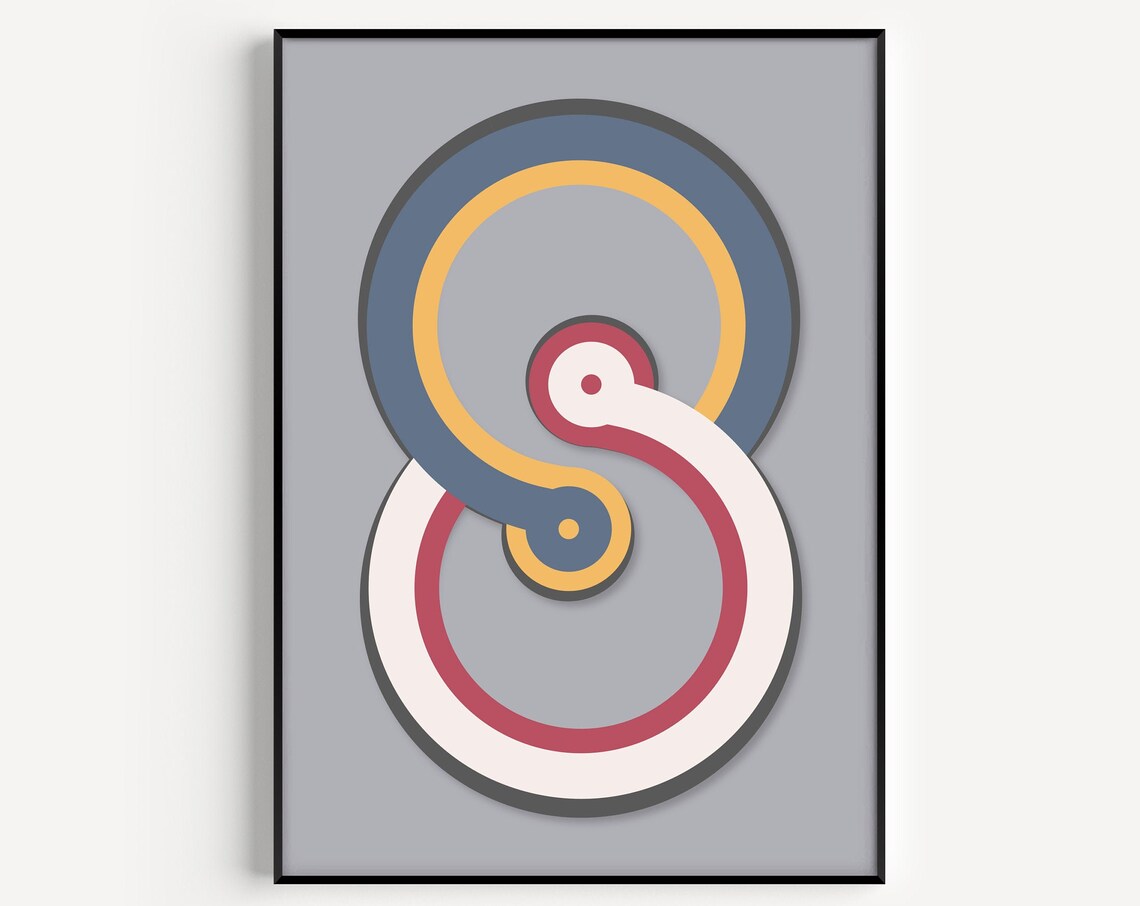 Modern Abstract Overlapping Loops Blue Yellow Red Minimalist Art Poster