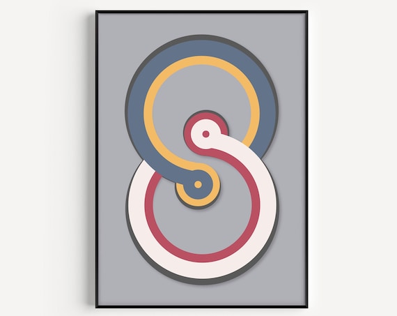 Modern Abstract Overlapping Loops Blue Yellow Red Minimalist Art Poster