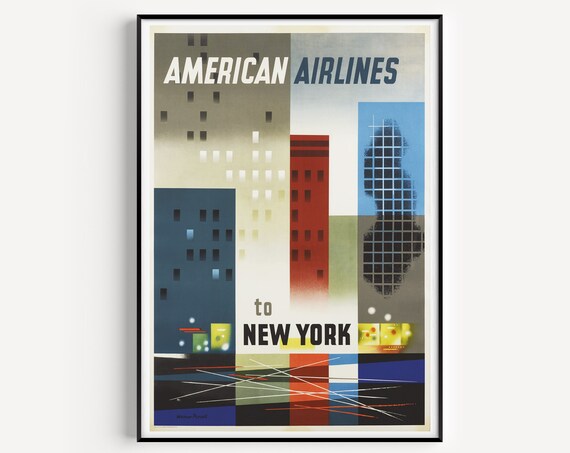 American Airlines To New York Vintage Airline Advertising Travel Poster