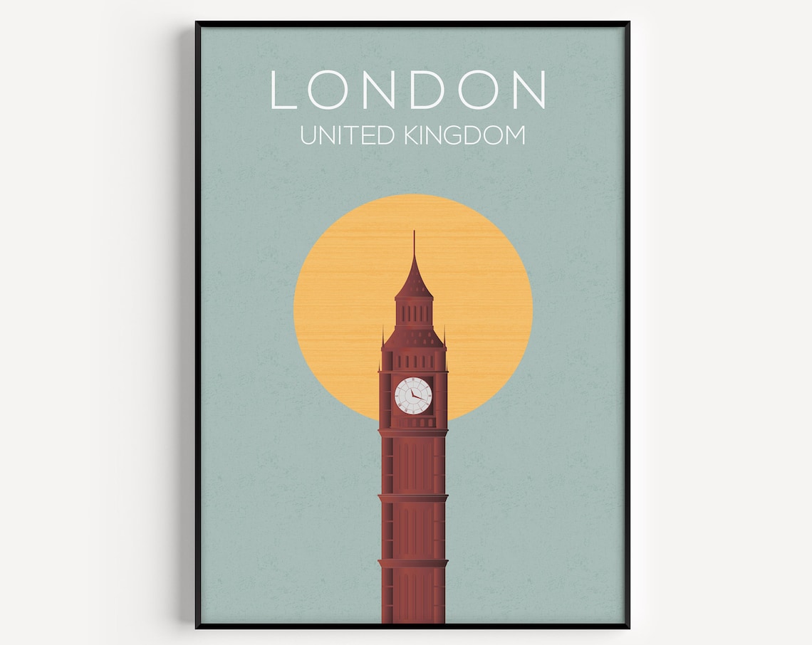 London Big Ben Elizabeth Tower Sunset Circle Minimalist Poster