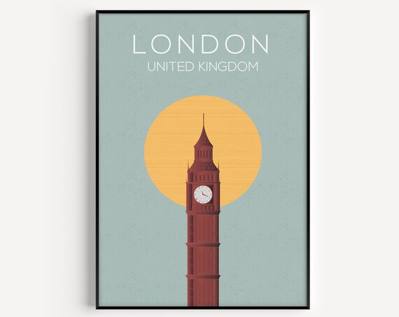 London Big Ben Elizabeth Tower Sunset Circle Minimalist Poster