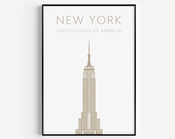 New York Empire State Building Landmark Minimalist Beige Travel Poster