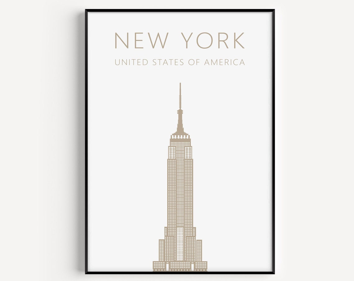 New York Empire State Building Landmark Minimalist Beige Travel Poster