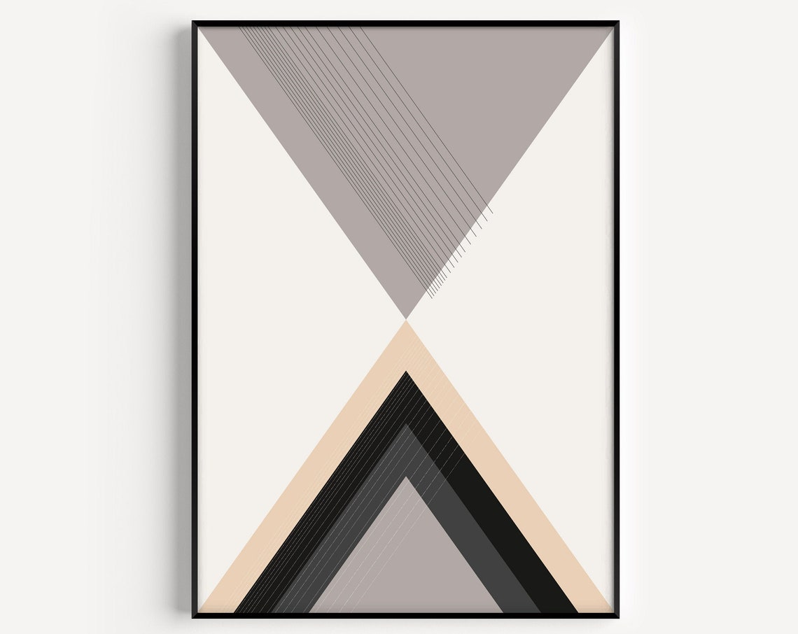 Neutral Abstract Geometric Triangle Minimalist Line Art Print