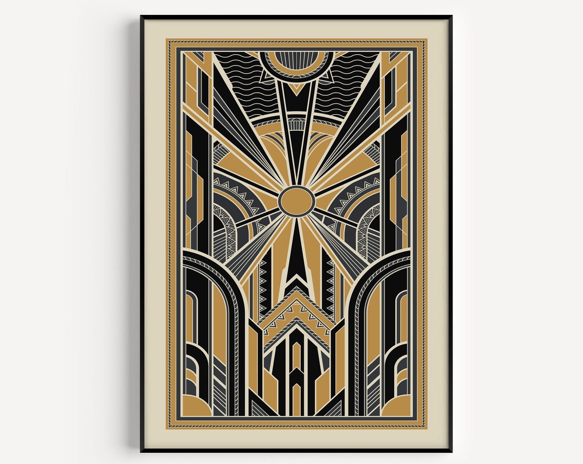 Glamorous Black Gold Art Deco Sunburst Geometric Pattern Wall Art