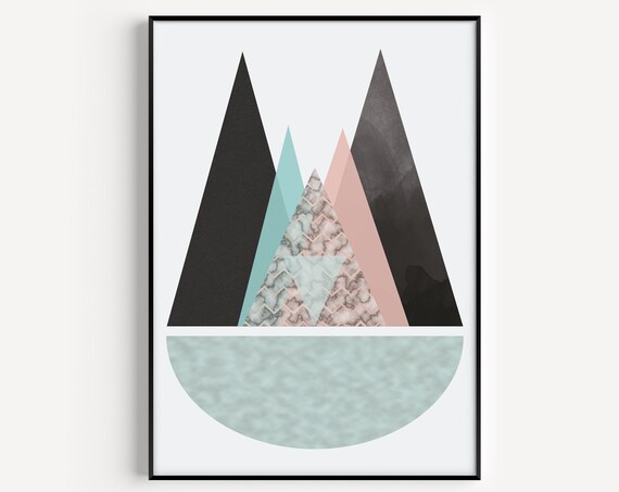 Art Print Scandinavian Minimalist Blue Prints Abstract Modern Pink Wall