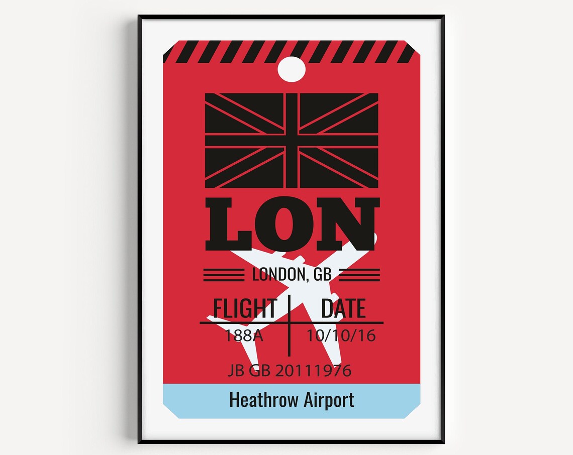 London Heathrow Airport Red Luggage Tag Travel Souvenir Poster