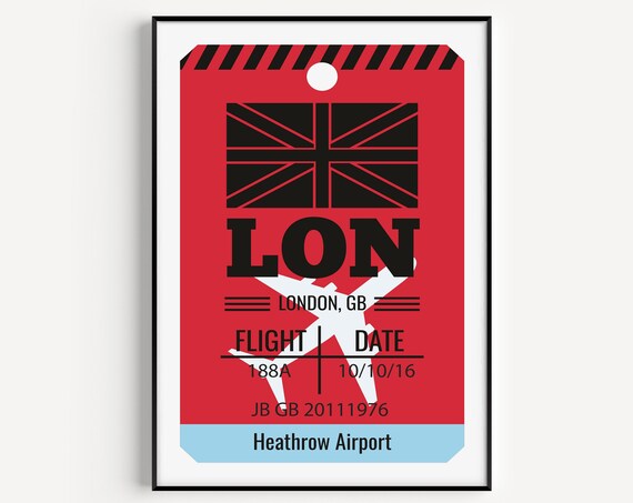 London Heathrow Airport Red Luggage Tag Travel Souvenir Poster