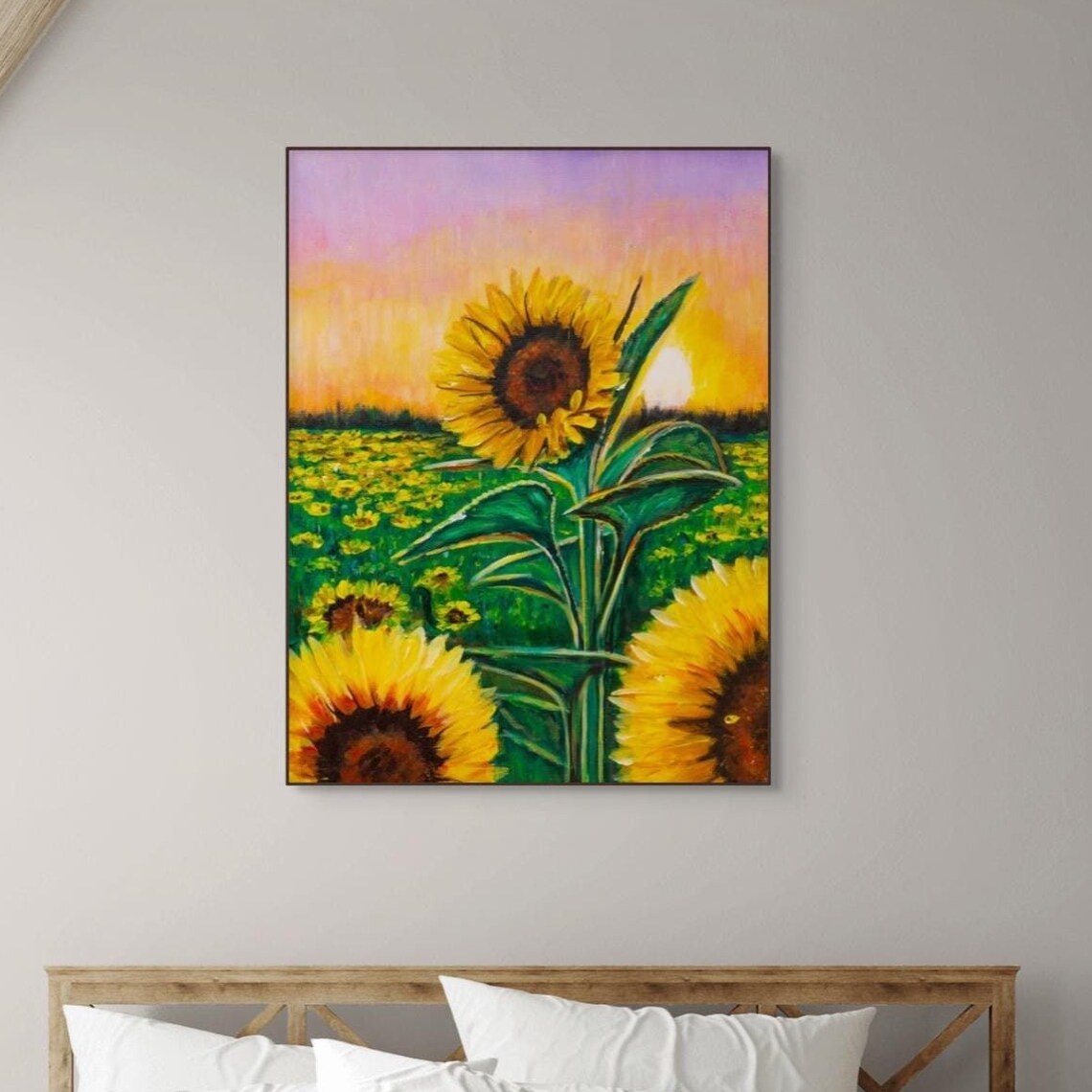 Sunflower Field Sunset Bloom Painting Golden Yellow Floral Poster - Image 3
