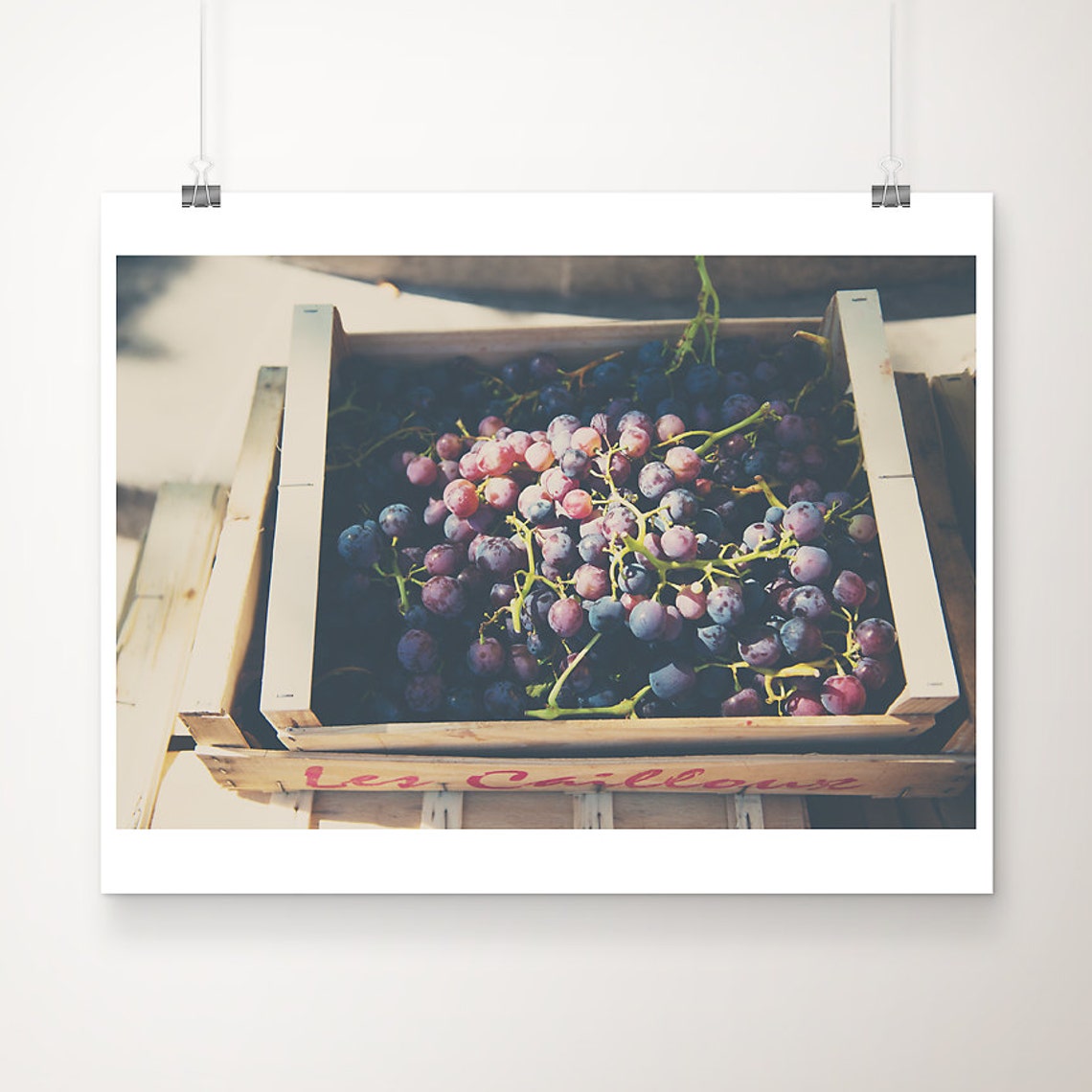 French Market Fresh Grapes Crate Rustic Still Life Photo Print