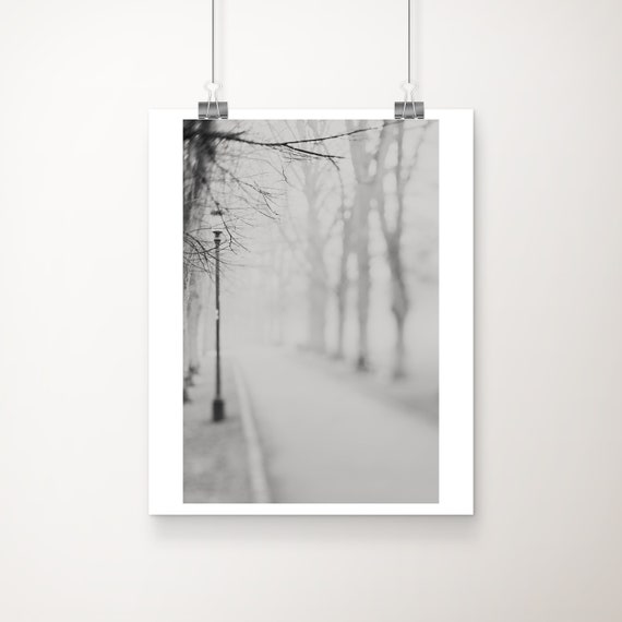 Cambridge Winter Fog Print Black And White Gothic Street Photography