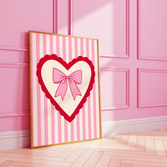 Cute Bow Wavy Heart Print Fashion Wall Art A3 A4 8x10 A5 5x7