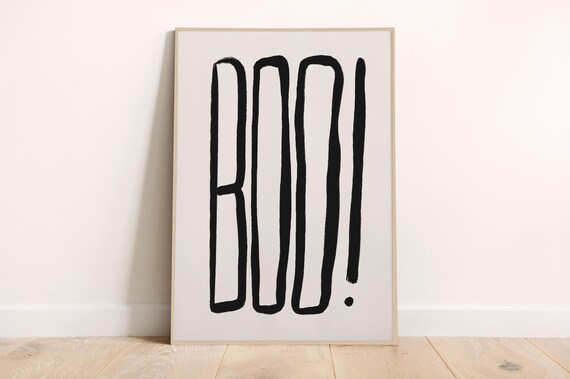 Boo Halloween Wall Art Print Spooky Black And White Typography Poster Creepy Cute Home Decor Trick Or Treat Party Decoration