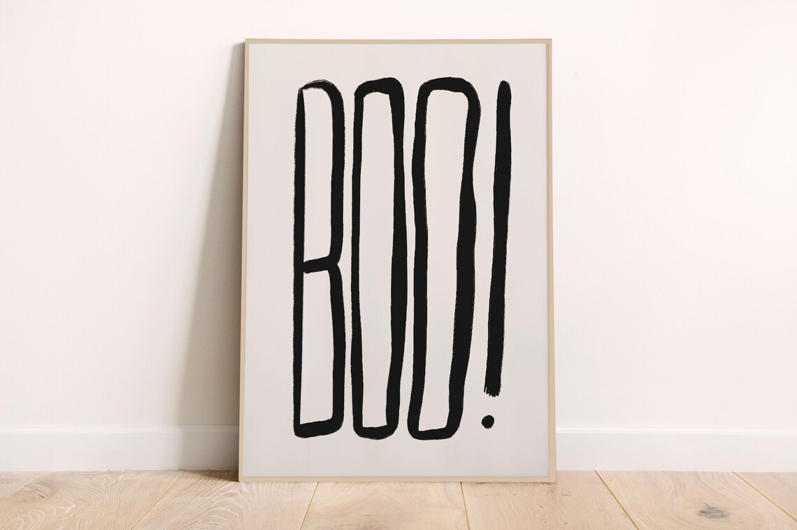 Boo Black And White Minimalist Hand Drawn Halloween Art Poster