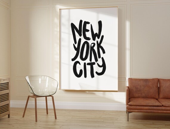 New York City Bold Black Brush Lettering Minimalist Typography Poster