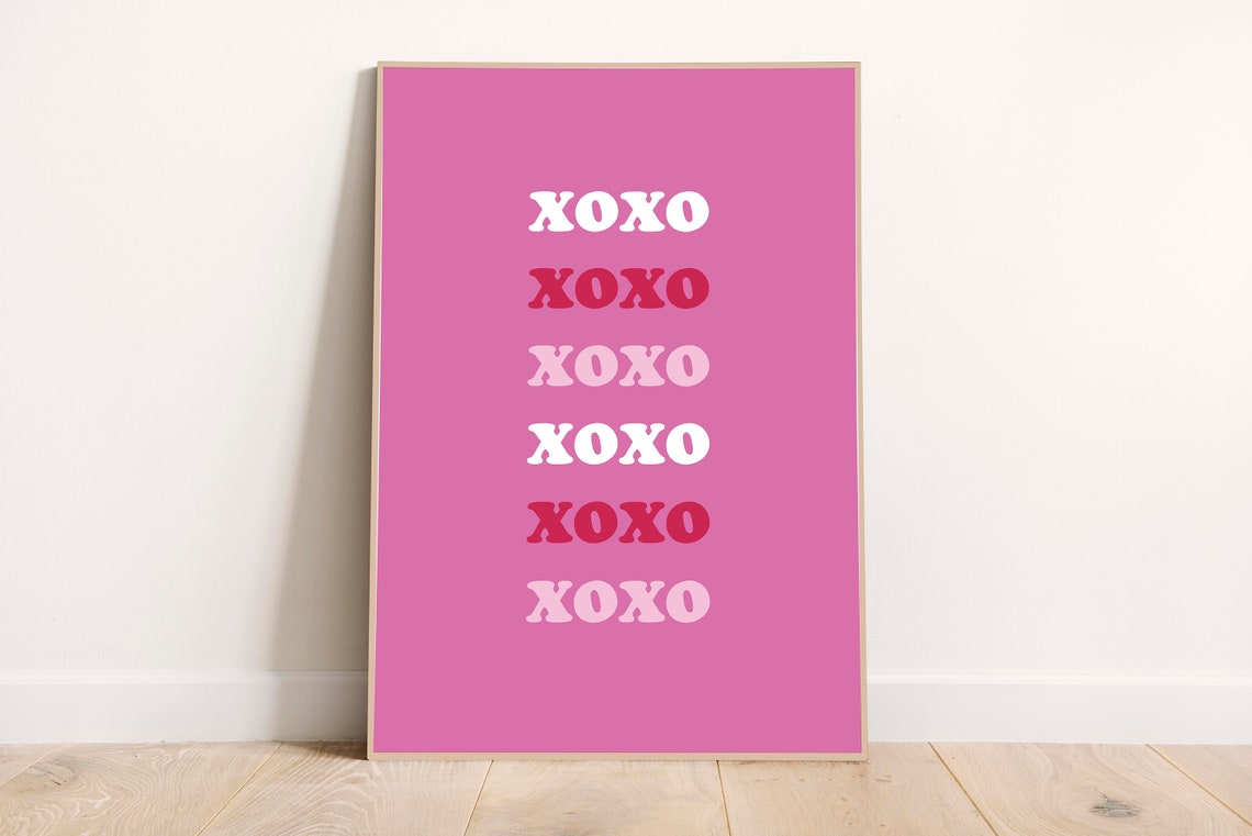 Pink XOXO Retro Bubble Letters Sweet Love Valentine Typography Poster