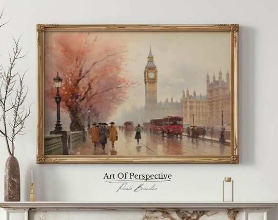 Vintage Big Ben London Cityscape Architecture Oil Painting