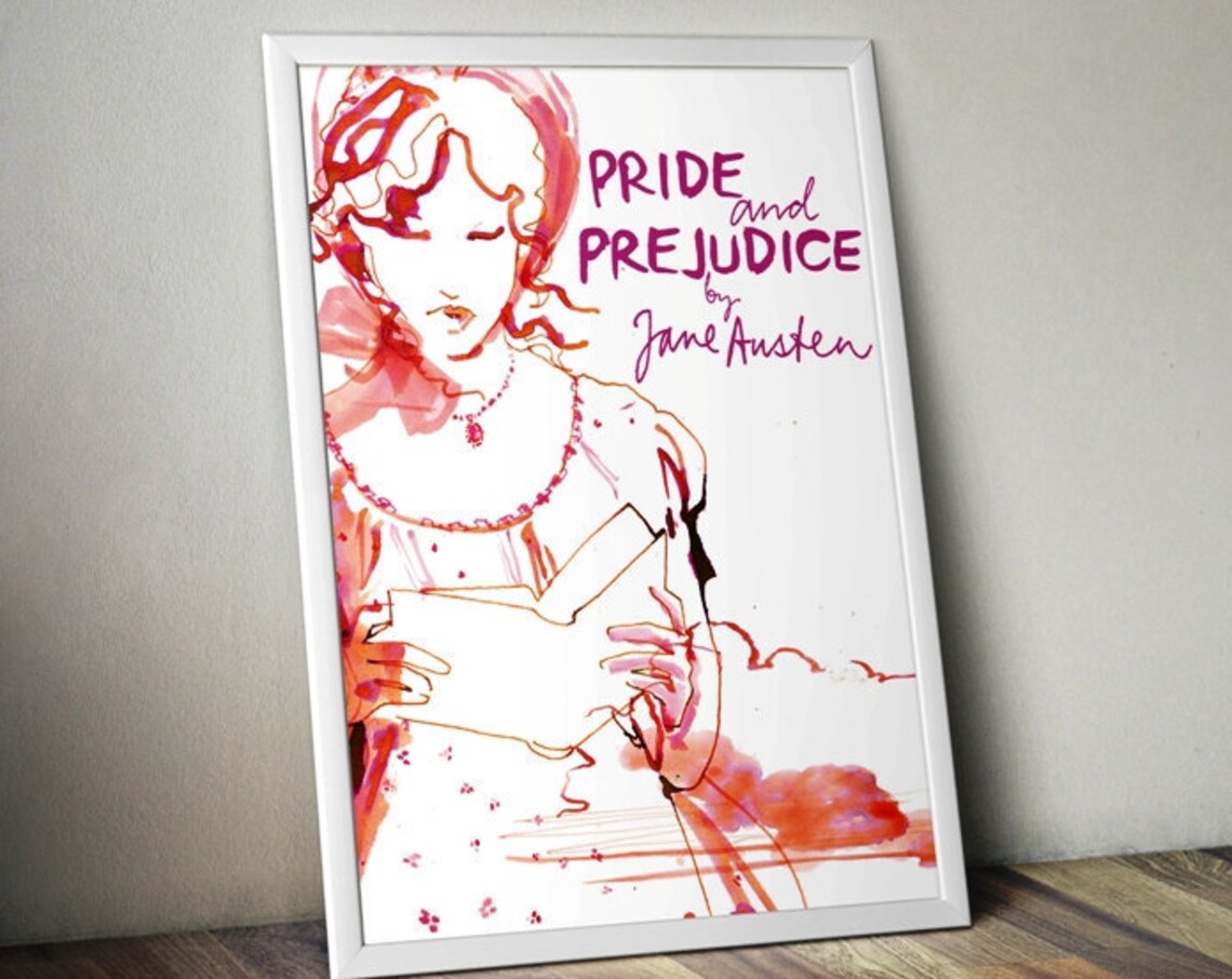 Pride And Prejudice Jane Austen Pink Watercolor Literary Art Poster - Image 4