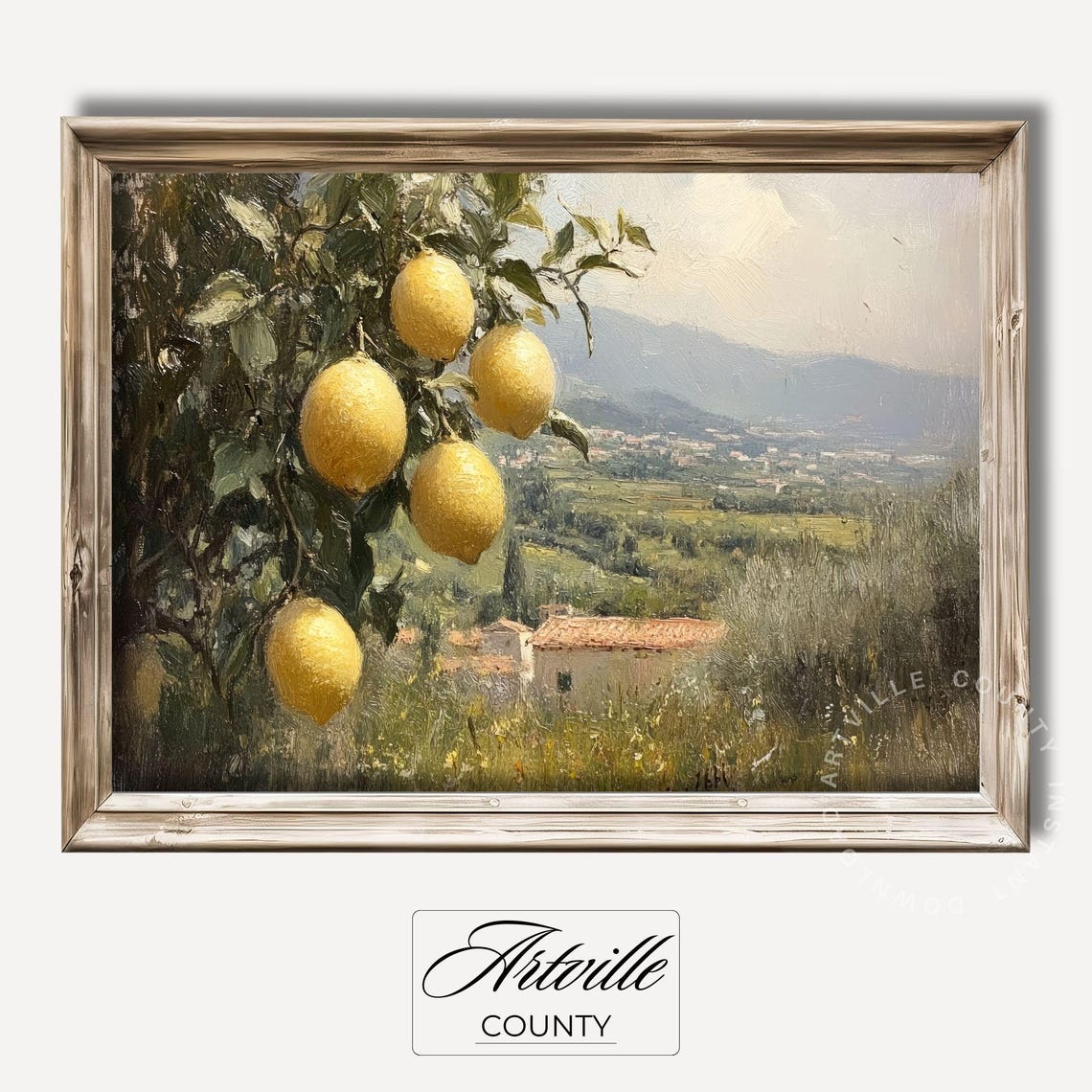 Lemon Tree Oil Painting Tuscan Countryside Yellow Citrus Wall Art